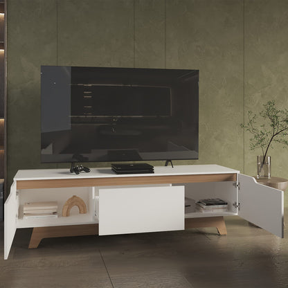 Woodall TV Stand - Modern White & Natural Oak Entertainment Center