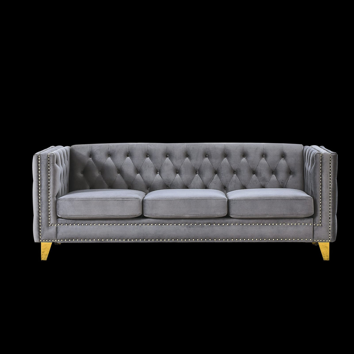 Gray Velvet Chesterfield Sofa - 3 Seat Couch