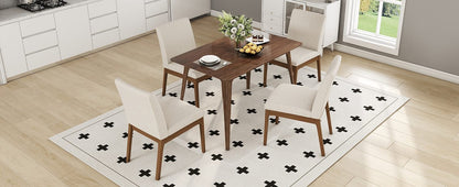 Brown Rectangular Dining Table Set with 4 Upholstered Chairs for Dining Room
