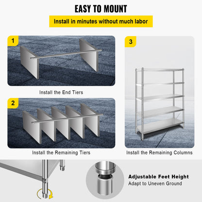 Stainless Steel Shelving Unit - 5 Tier Adjustable Storage Rack