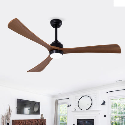 62" Solid Wood Blades Ceiling Fan with Lights - Matte Black