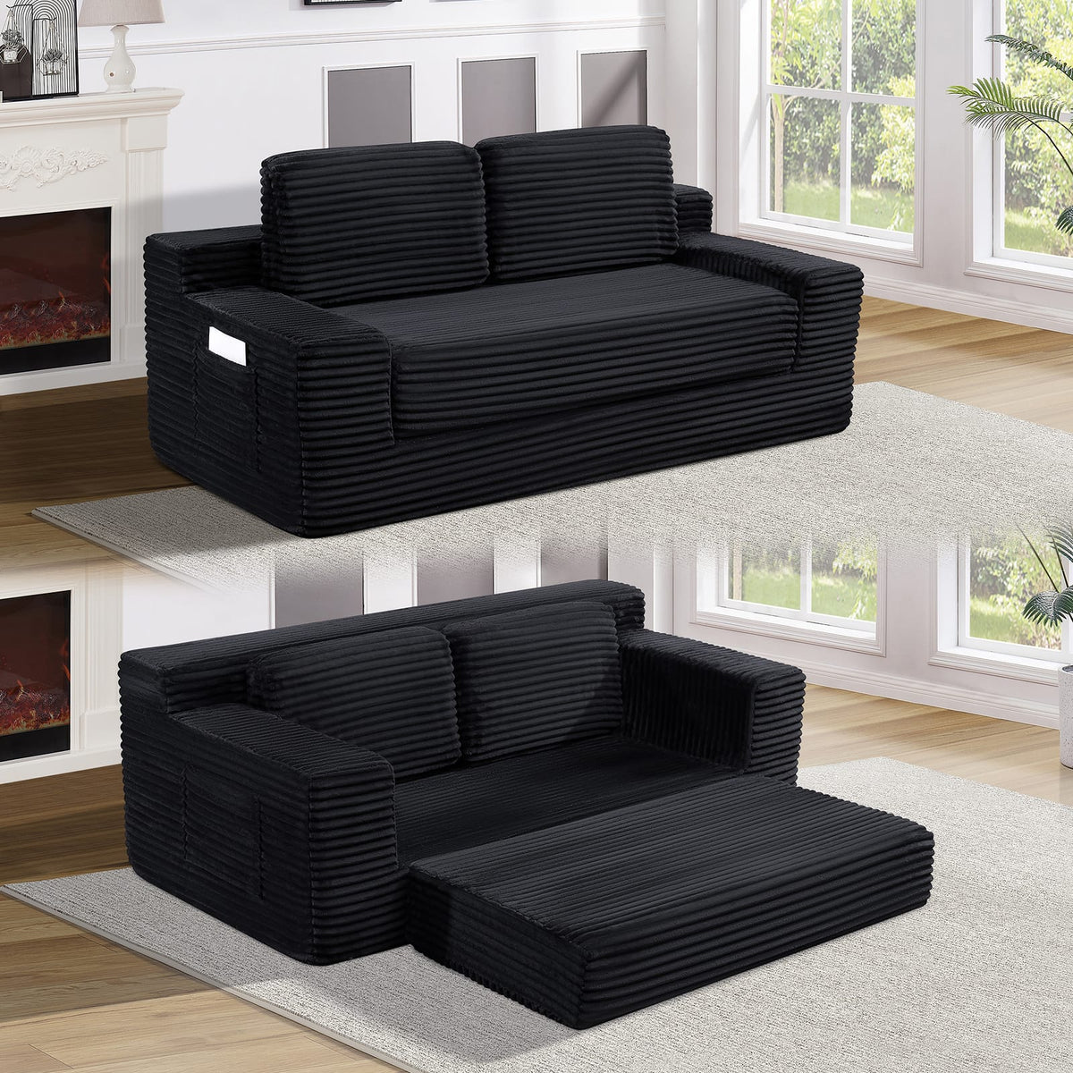 Black Foam Sofa Bed - 2-in-1 Convertible Sofa for Living Room