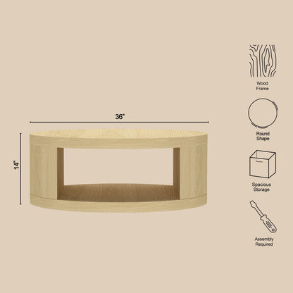 36 Round Oak Coffee Table with Storage