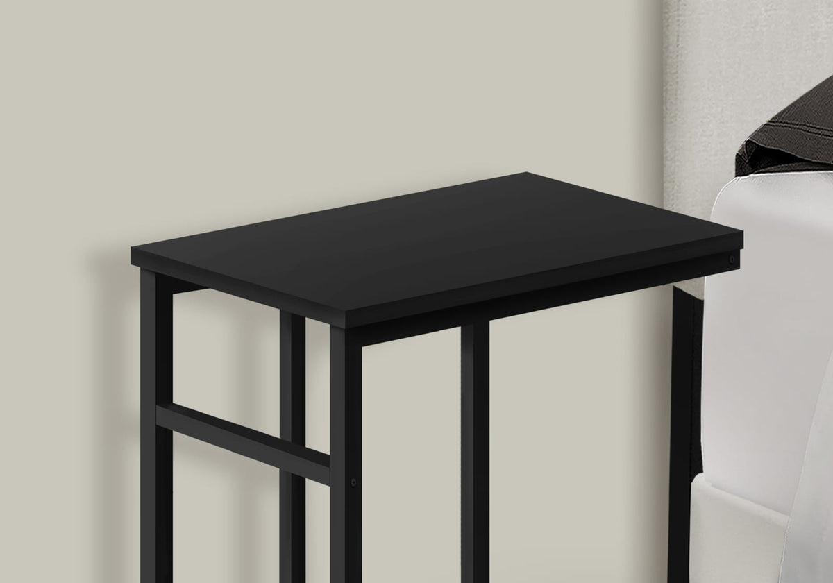 Accent Table, C-Shaped End Table - Black Laminate & Metal