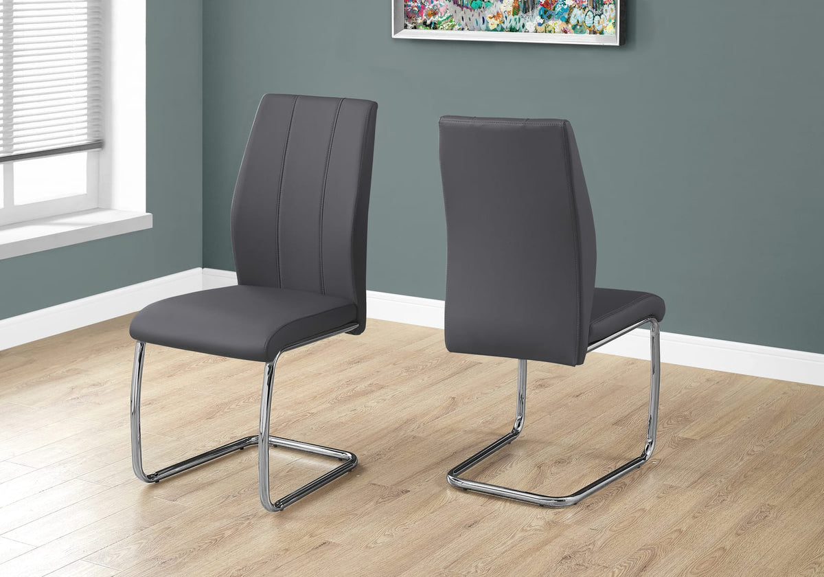 Dining Chairs Set of 2 Grey Faux Leather Upholstered Kitchen Dining Room Chairs