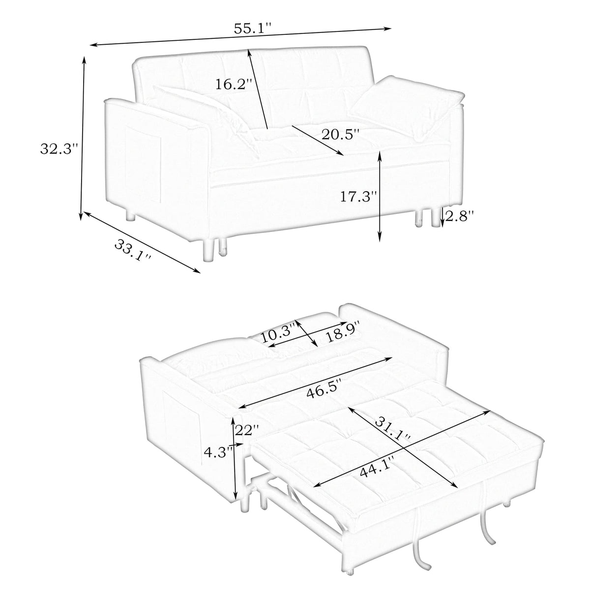 Pink Velvet 2 Seat Sofa Bed - Convertible Sleep Sofa for Living Room