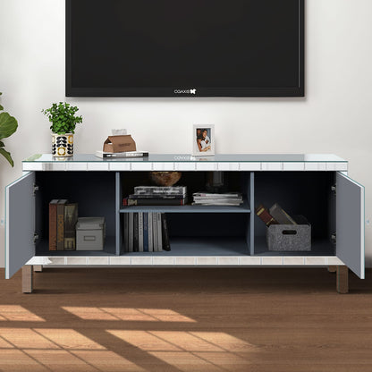 65 Inch TV Stand with Storage - Silver Antique Style