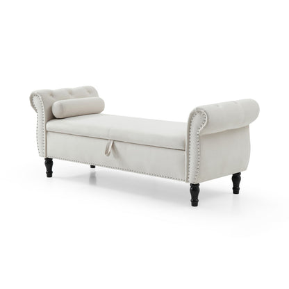 Beige Velvet Storage Bench - End of Bed Footstool