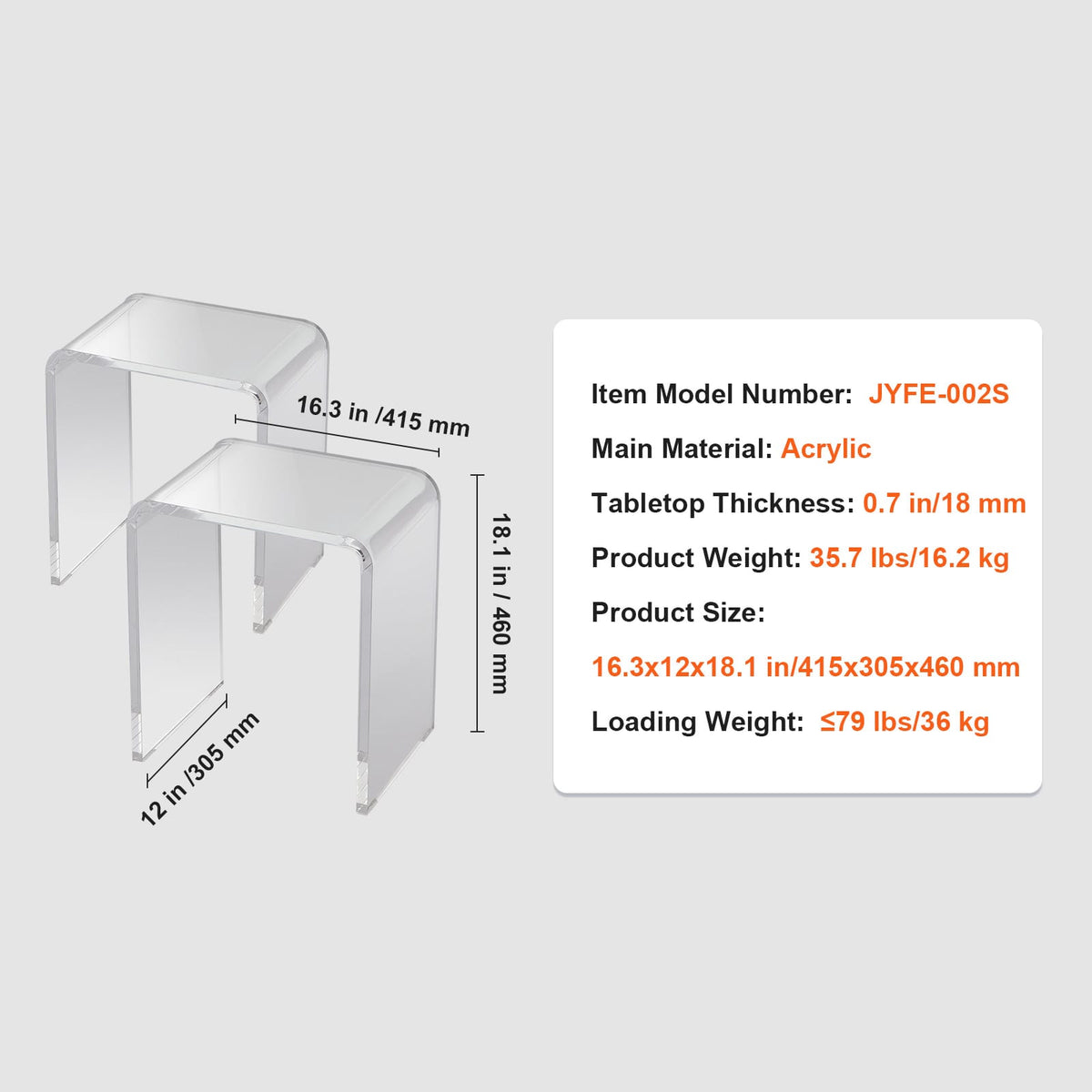 Clear Acrylic End Table Set - 2 C-Shaped Tables