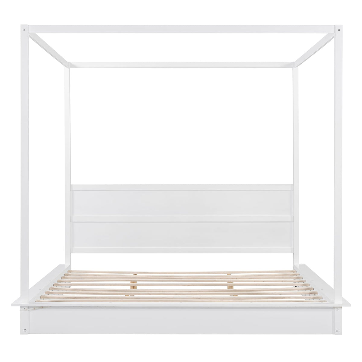 King Size Wood LED Canopy Bed - White Platform Bed No Box Spring