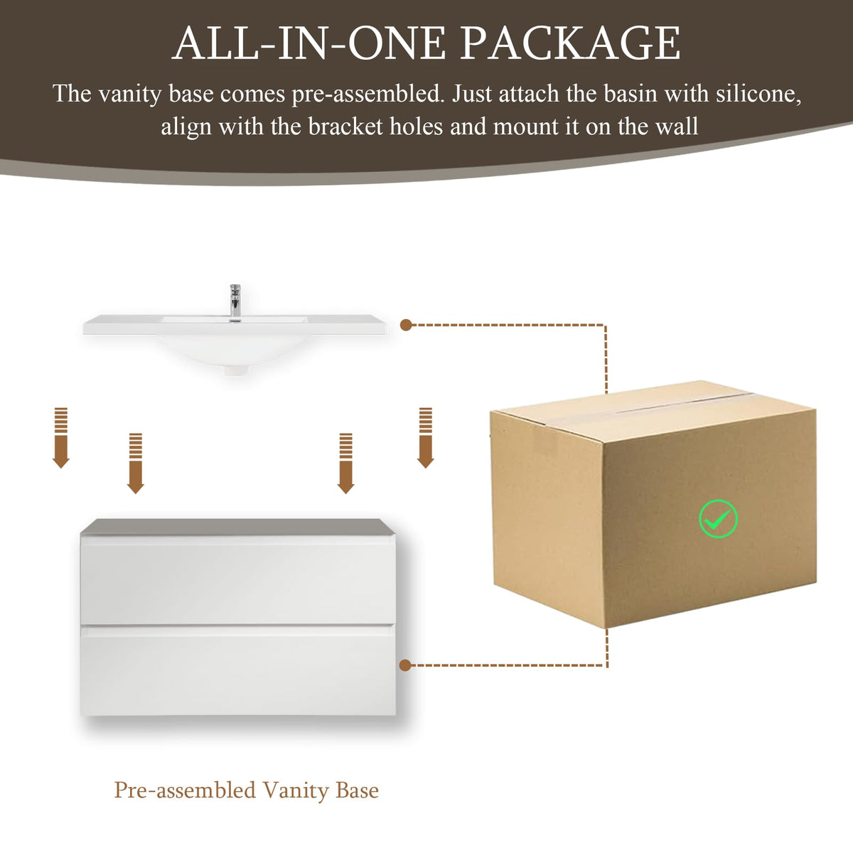 35.4 Inch Glossy White Wall-Mounted Bathroom Vanity with Resin Sink