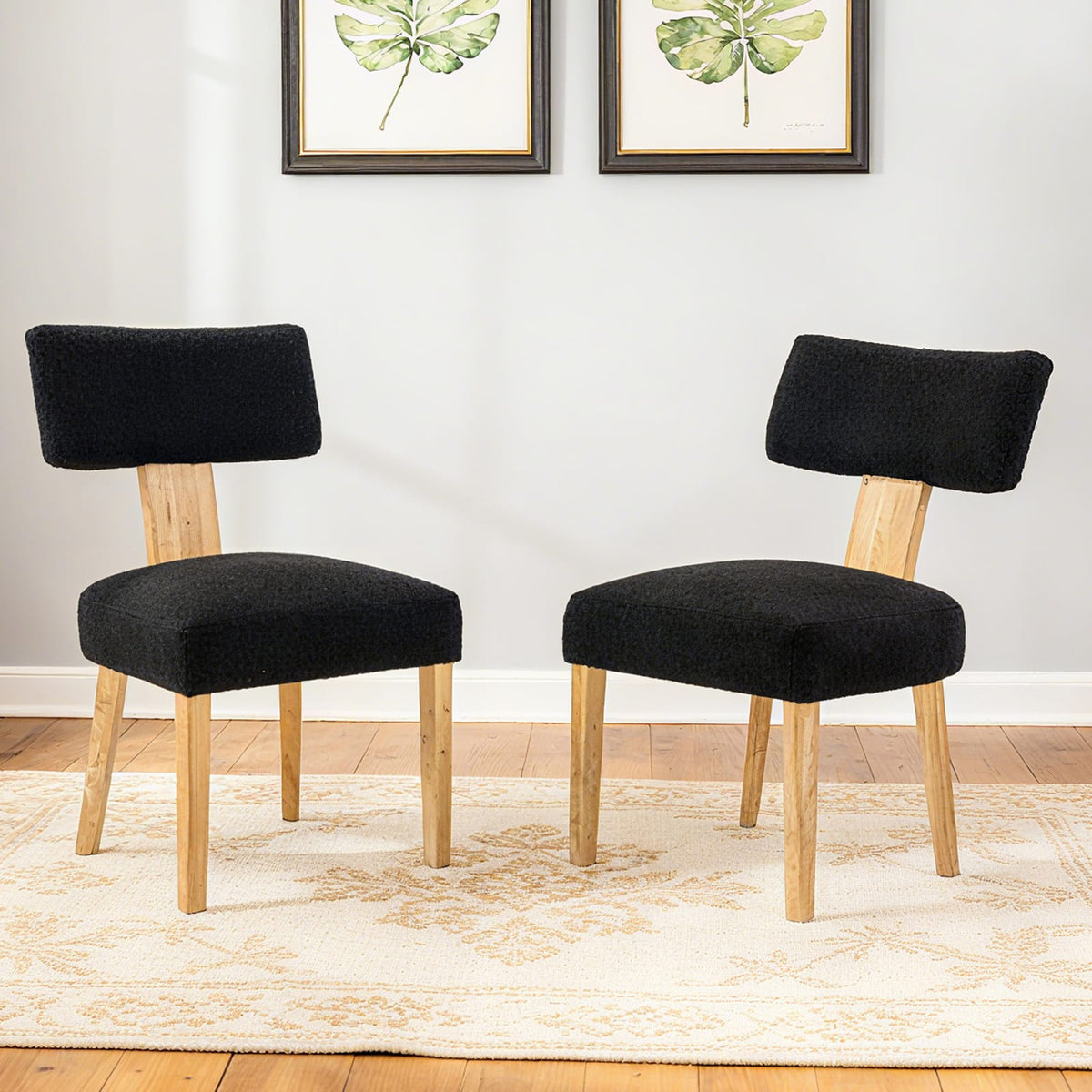 Acacia Wood Dining Chair with Beige Teddy Fleece Cushion for Living Room