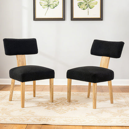 Acacia Wood Dining Chair with Beige Teddy Fleece Cushion for Living Room