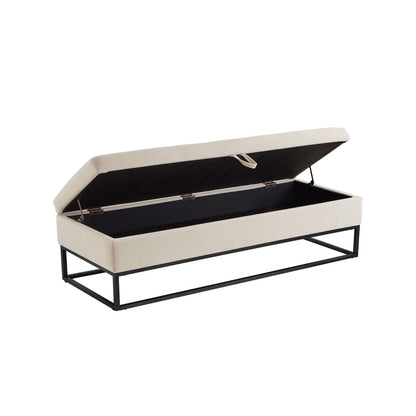 Beige Velvet Storage Bench with Metal Base for Bedroom or Guest Room