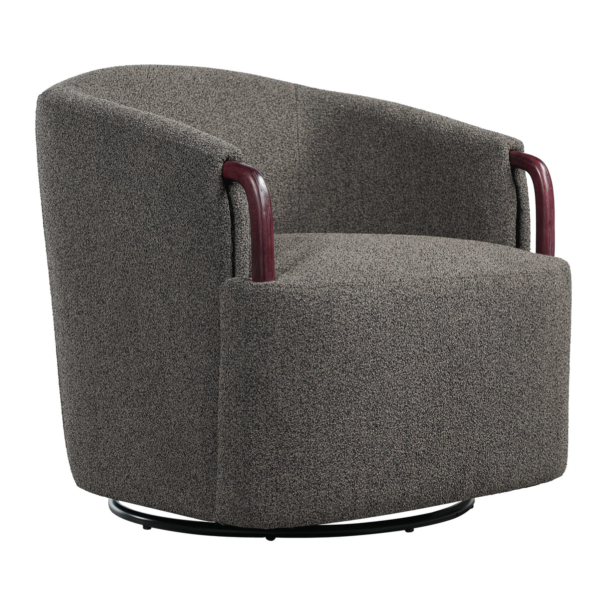 30" Modern Boucle Swivel Barrel Chair - Brown Multi, Solid Wood Accents