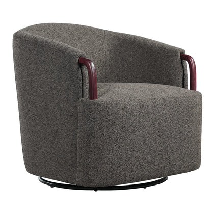 30" Modern Boucle Swivel Barrel Chair - Brown Multi, Solid Wood Accents