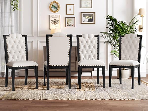 6-Person Black Dining Table Set - Rectangular Solid Wood Table & Upholstered Chairs