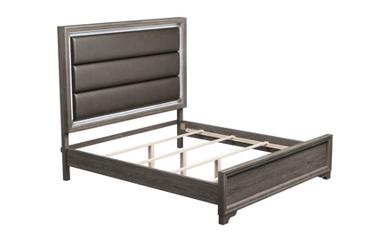 Queen Size Bed Frame - Espresso Bonded Leather Horizontal Tufting