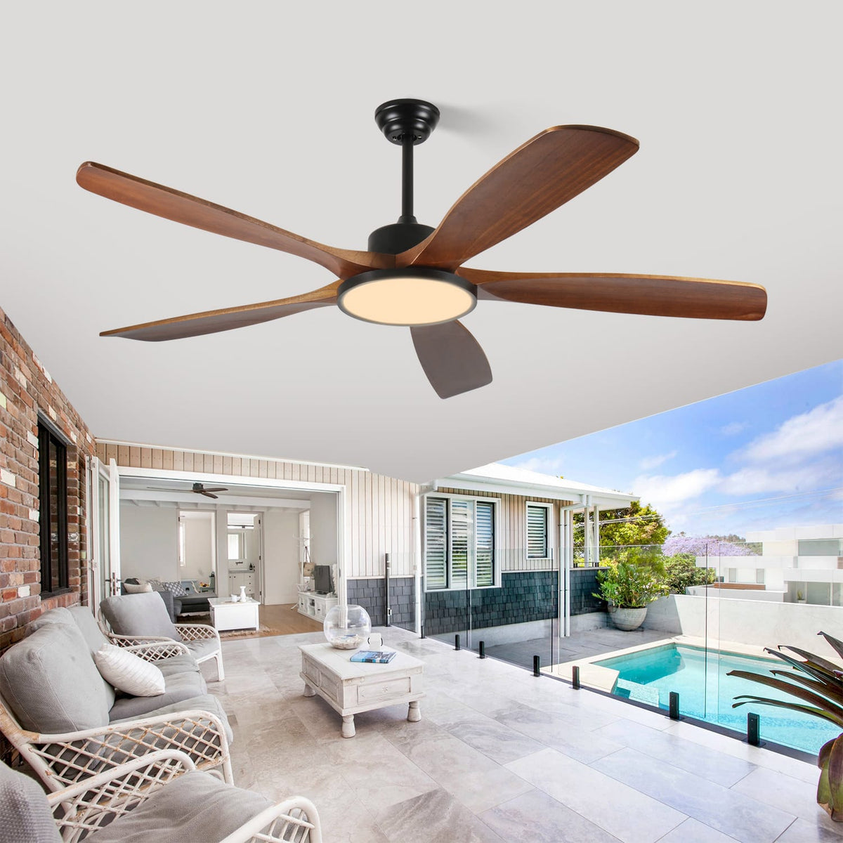 62 Inch Black Walnut Ceiling Fan - Bedroom Fan