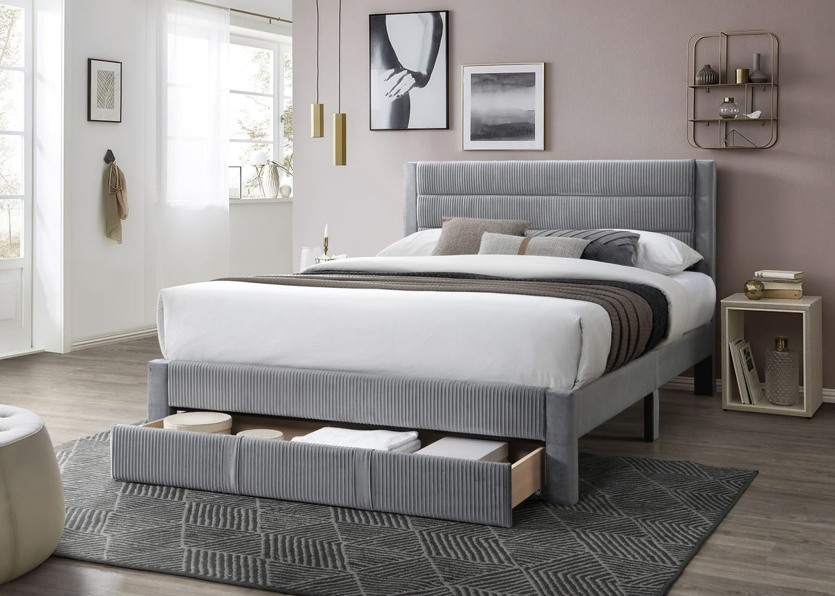 Queen Gray Corduroy Bed Frame - Modern Bedroom Style