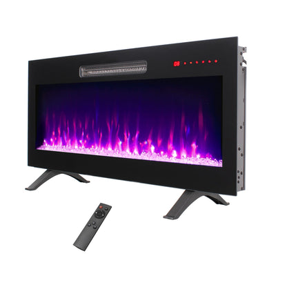 42 Inch Electric Fireplace - Wall Mounted, Tempered Glass Front