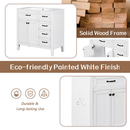36 Inch White Bathroom Vanity Base - Solid Wood MDF