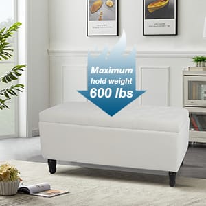 White Velvet Storage Ottoman Bench - 47" End of Bed Footstool