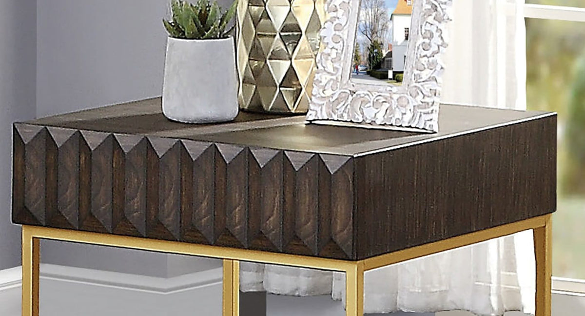 Gold Walnut End Table - Contemporary Metal Design for Living Room