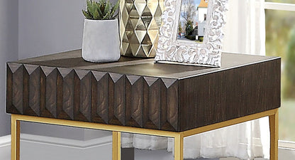 Gold Walnut End Table - Contemporary Metal Design for Living Room