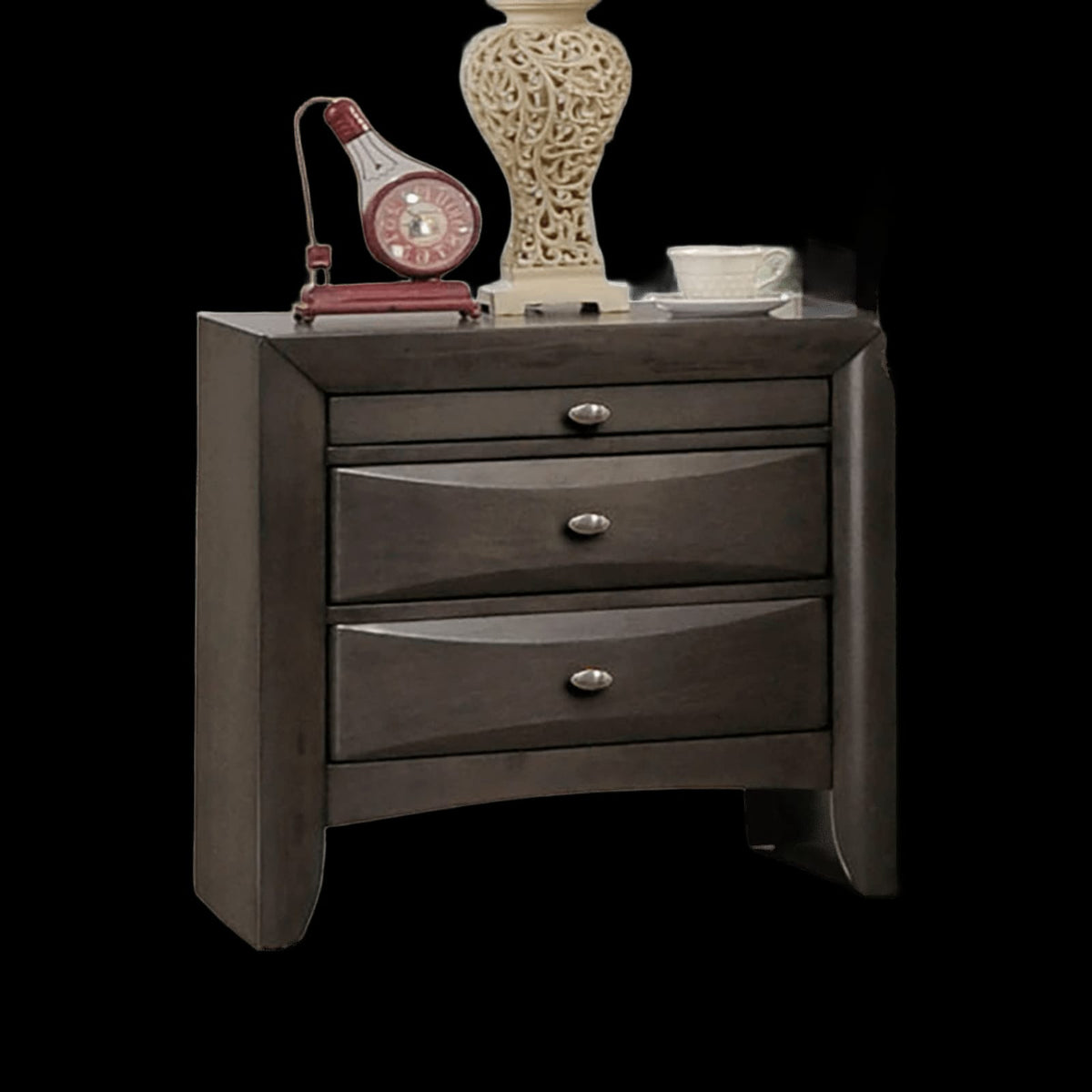 Gray 2 Drawer Bedside Cabinet Nightstand - Contemporary Style