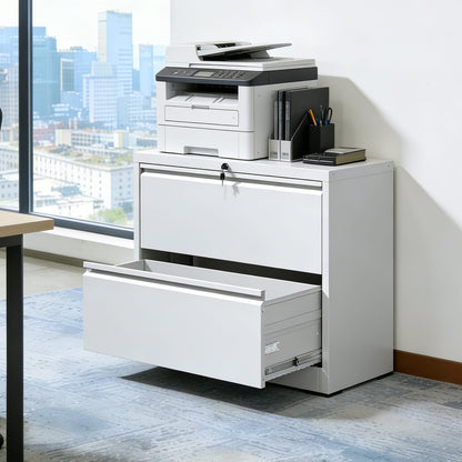 White Filing Cabinet 2 Drawers - Office Storage Cabinet