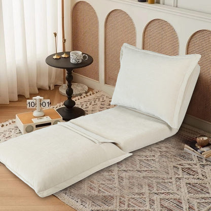 Antique Cream Chenille Floor Sofa Chair with Adjustable Backrest for Living Room