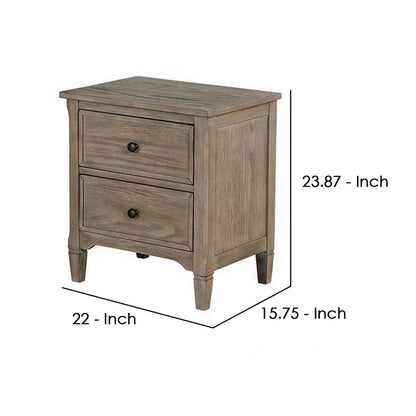 2 Drawer Wooden Nightstand - Gray Solid Wood