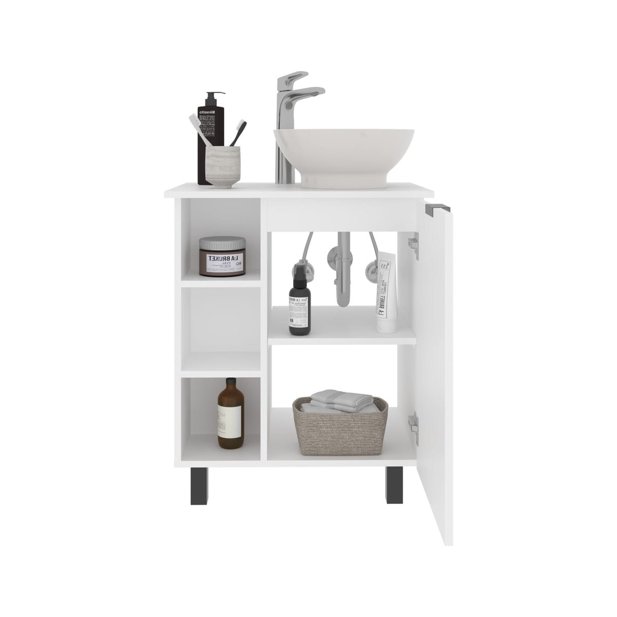 White Bathroom Vanity with Storage - MDF Vessel Sink