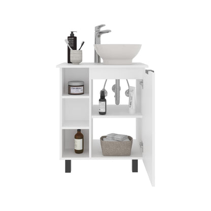 White Bathroom Vanity with Storage - MDF Vessel Sink