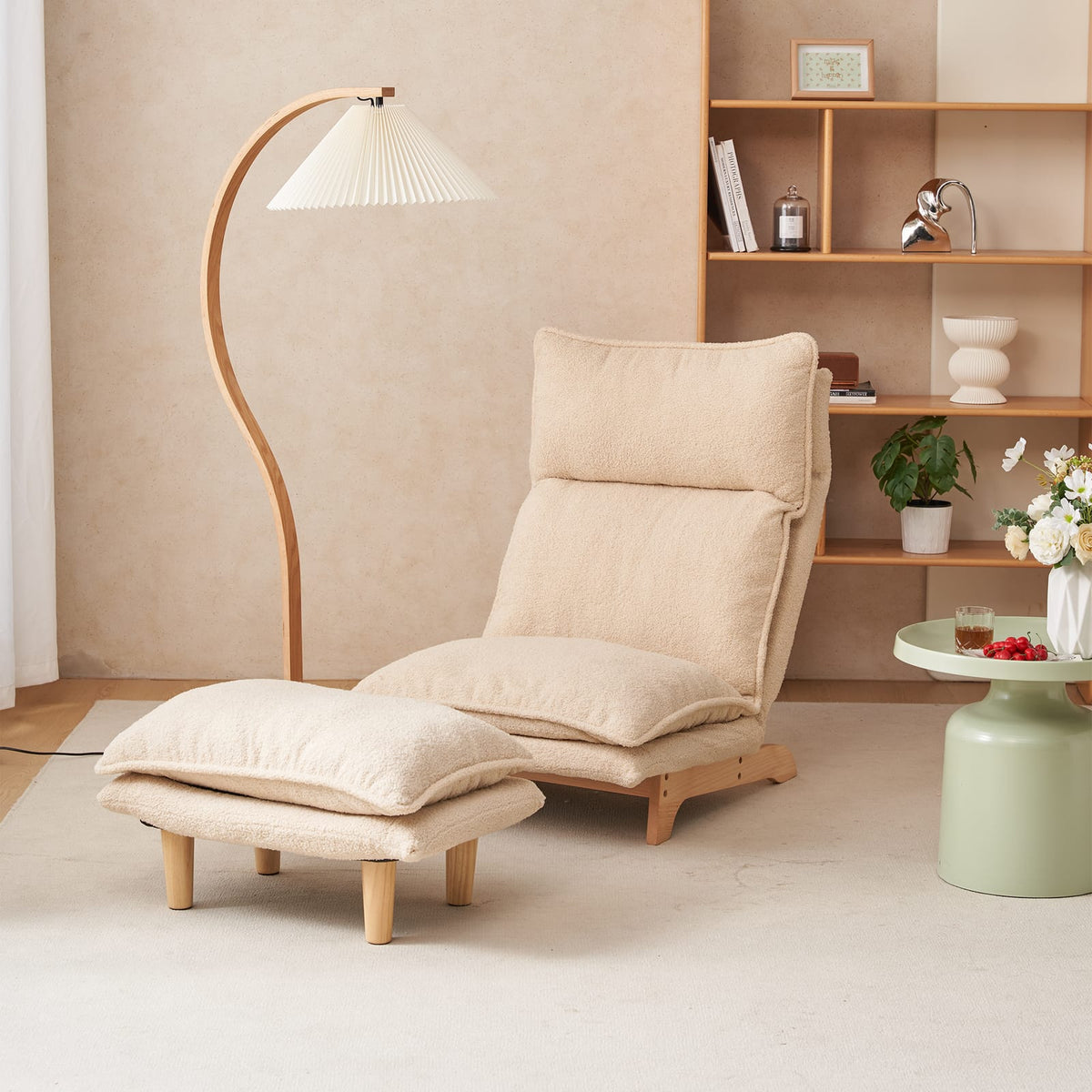 Beige Metal Folding Sofa Bed - Relaxing Lazy Chair for Living Room