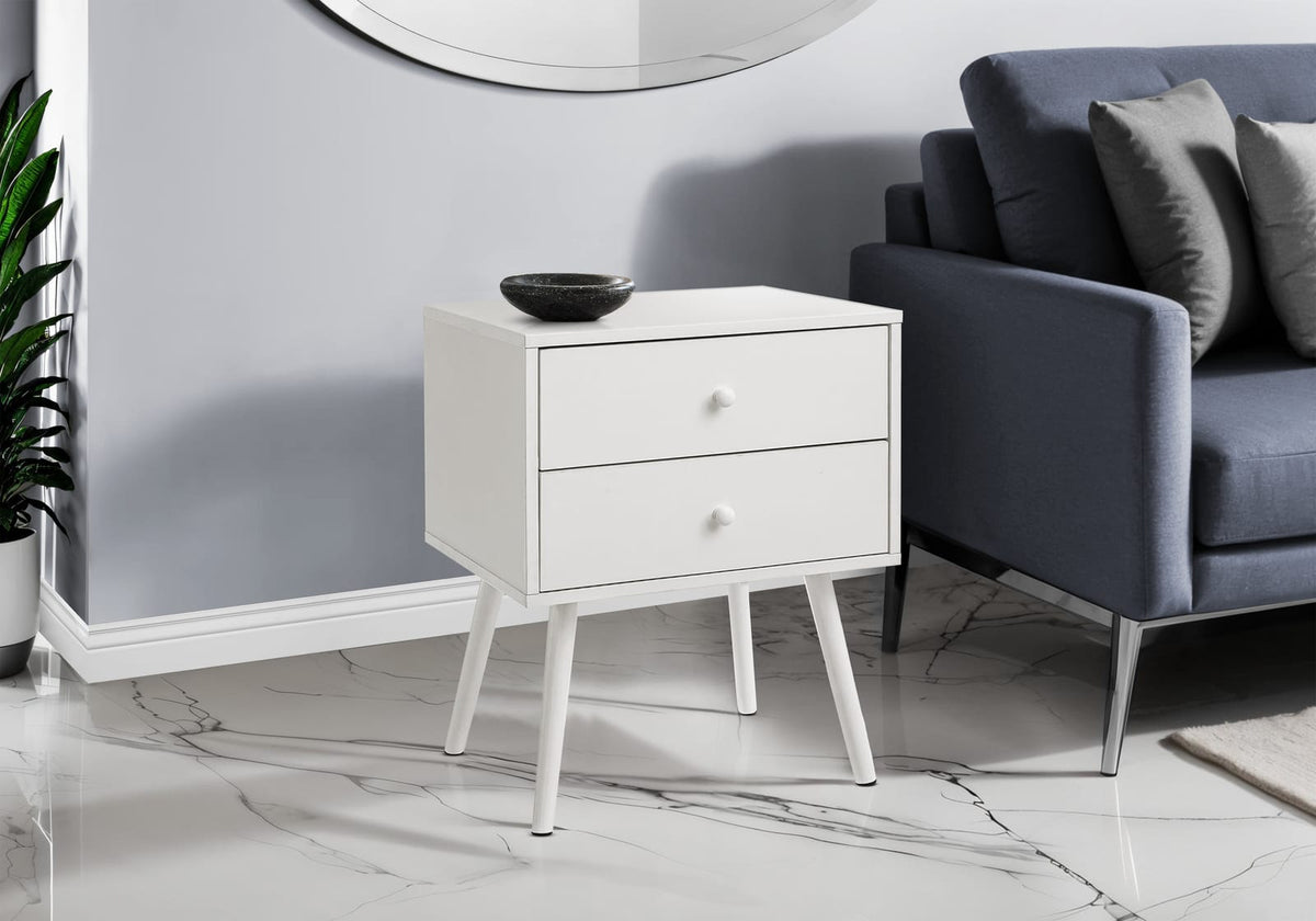 White Laminate Accent Table - Storage Drawer End Table