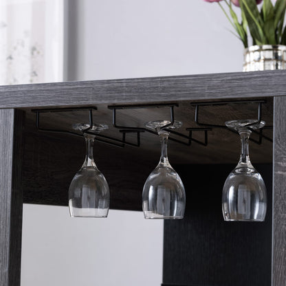 Home Bar Table - Grey Particle Board, 3 Shelves, Wine Glass Storage