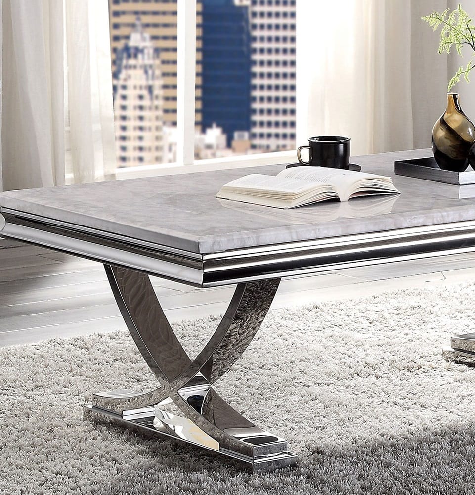 Modern Glam Coffee Table - Chrome, Faux Marble Top