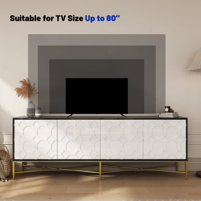 Black & White Scottie Dog TV Stand 70" Modern Coffee Table with Storage