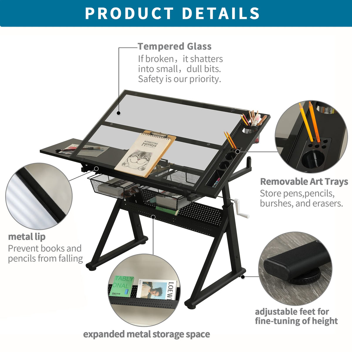 Adjustable Height Drafting Table with Storage