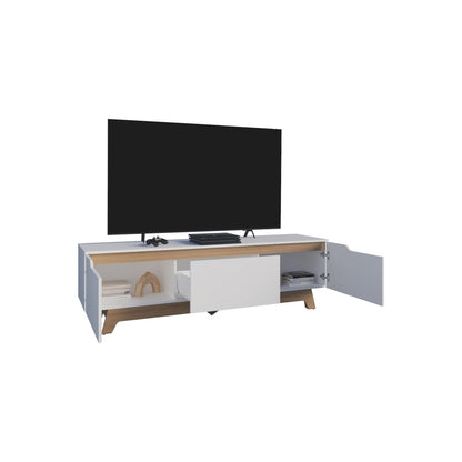 Woodall TV Stand - Modern White & Natural Oak Entertainment Center