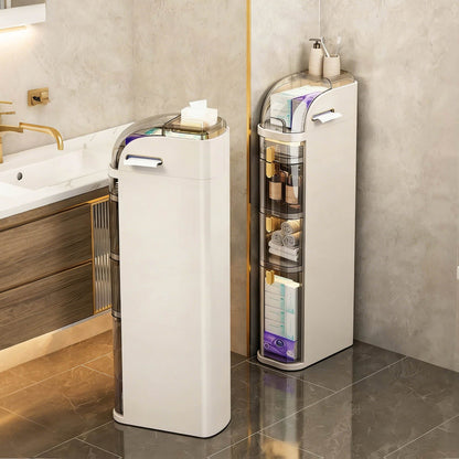 5-Tier White Bathroom Storage Cabinet - Narrow Mobile Shelf