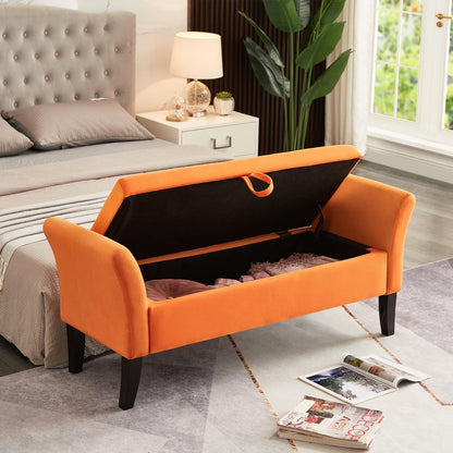51.5" Orange Velvet Bed Bench with Storage for Bedroom