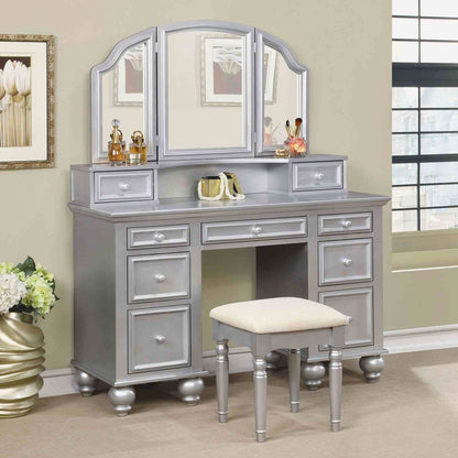 Silver Mirror Bedroom Vanity with 5 Drawers