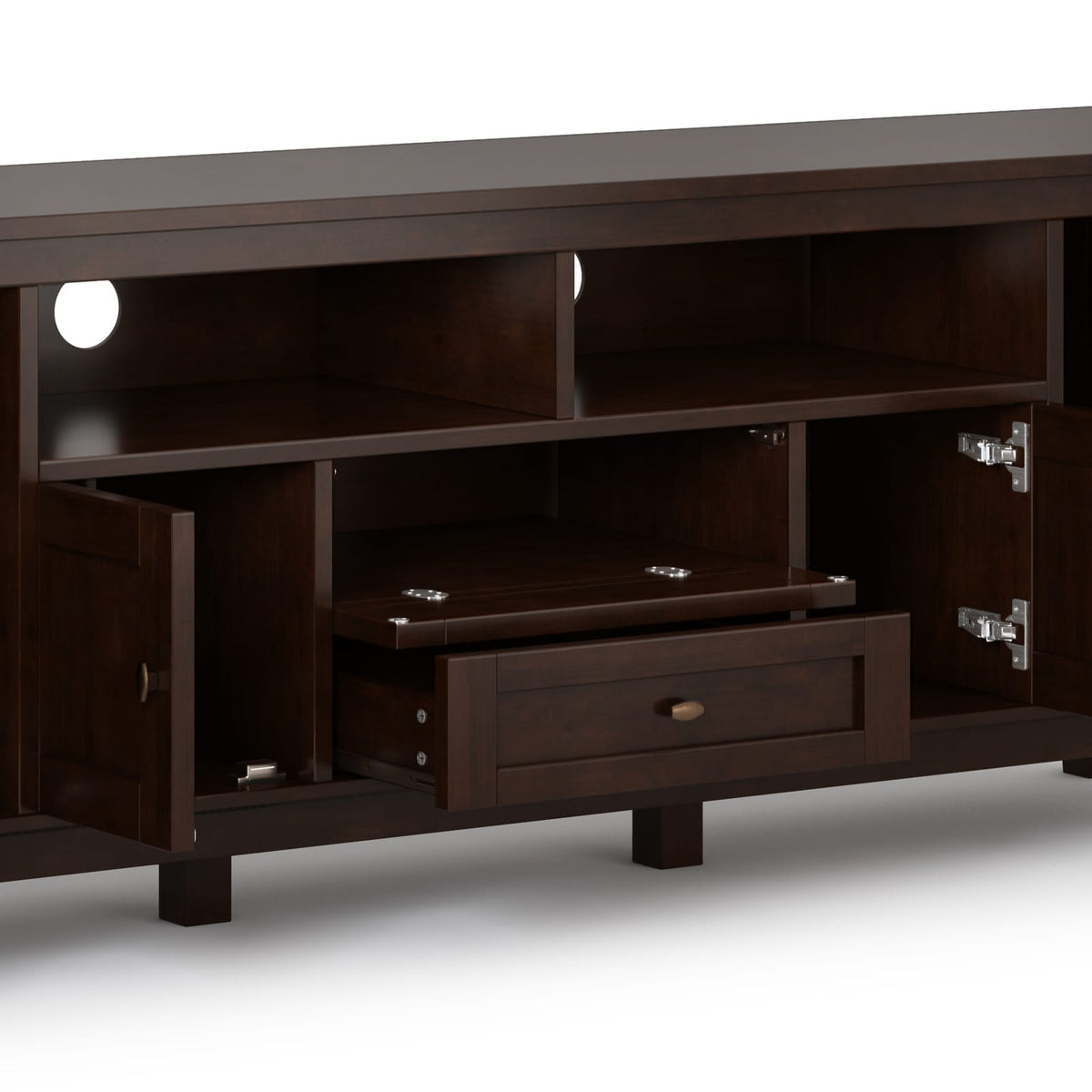 72" Dark Brown Solid Wood TV Stand with Storage for Living Room