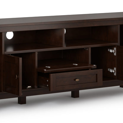 72" Dark Brown Solid Wood TV Stand with Storage for Living Room