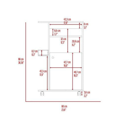 39" White Kitchen Cart with Microwave Shelf
