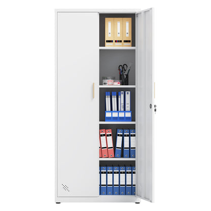 White Steel File Cabinet - 3-4 Shelf Storage for Office & Home