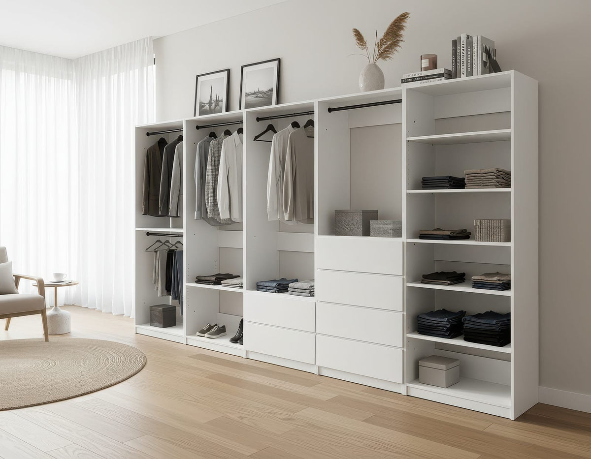 White Wood Walk-In Closet System - 157" Wide